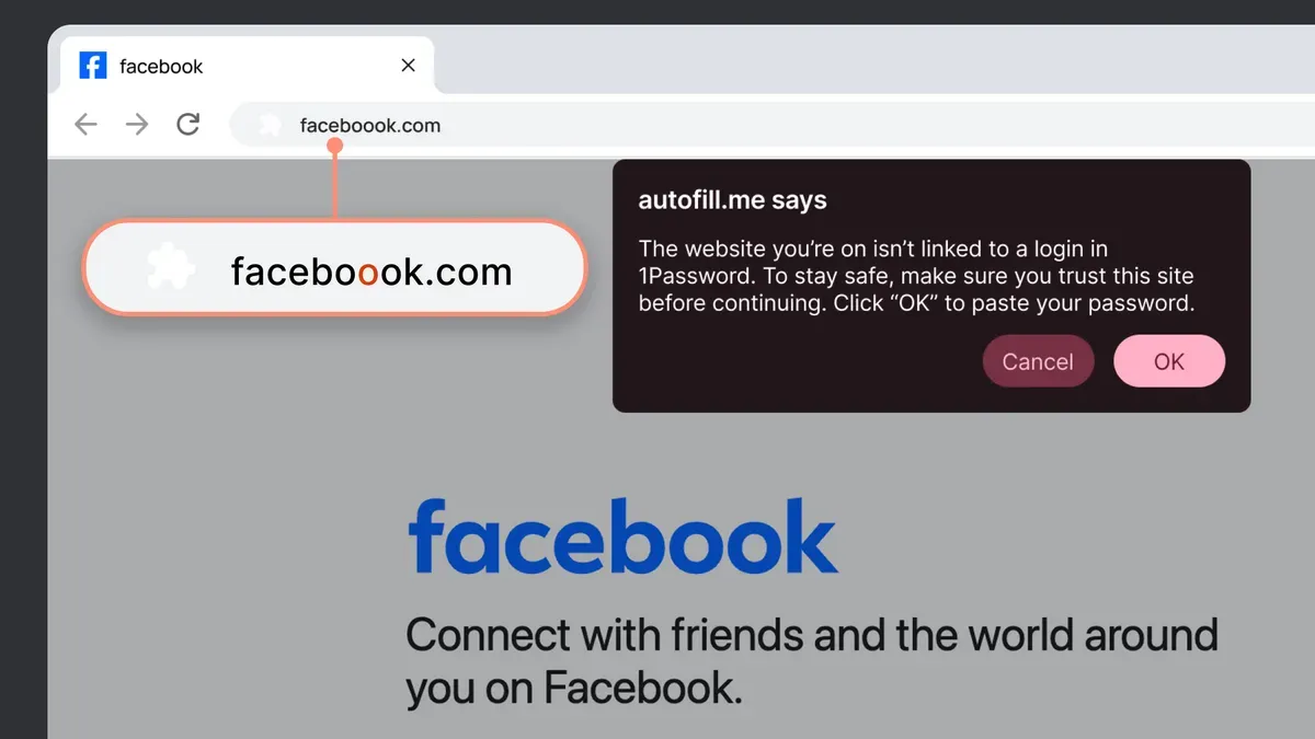 1Password phishing warning feature screenshot