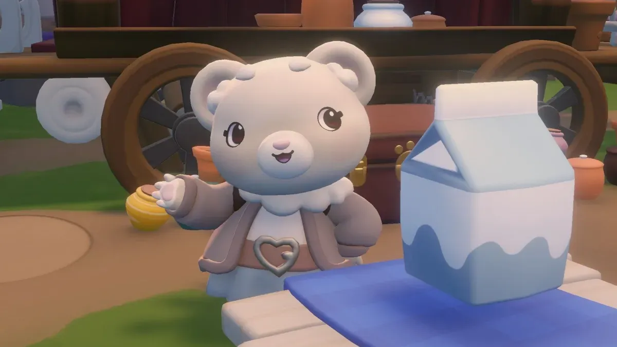 Cozy Caravan players stir batters and chop ingredients using motion controls in this life simulation game