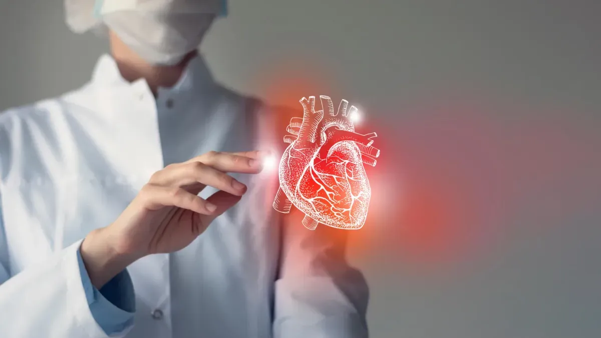 Microscopic view of cardiac tissue showing fibrosis and mitochondrial changes in diabetic hearts