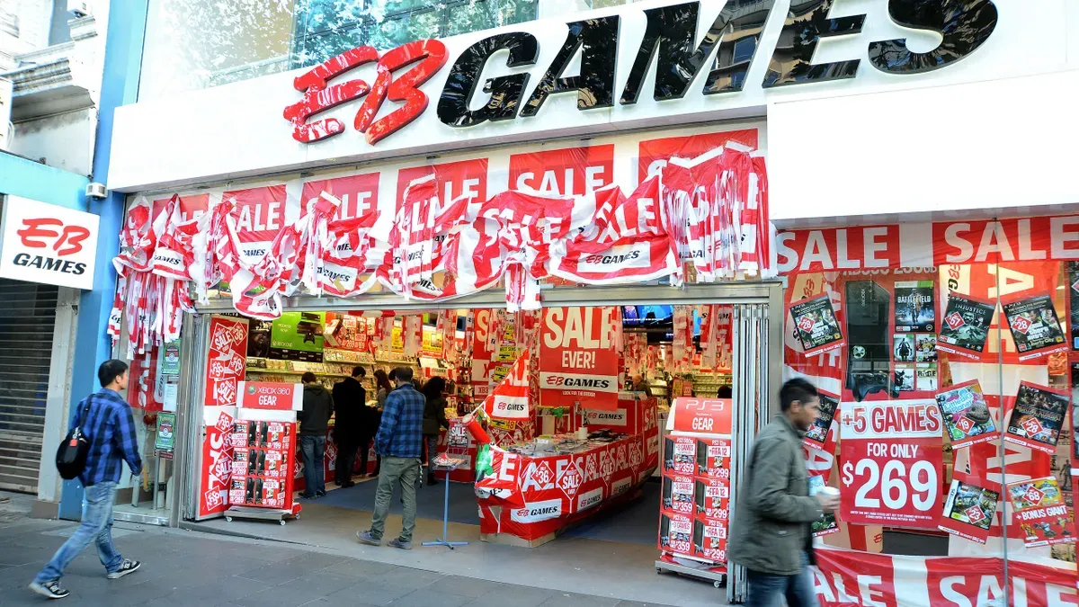 EB Games store sign with closed shutter