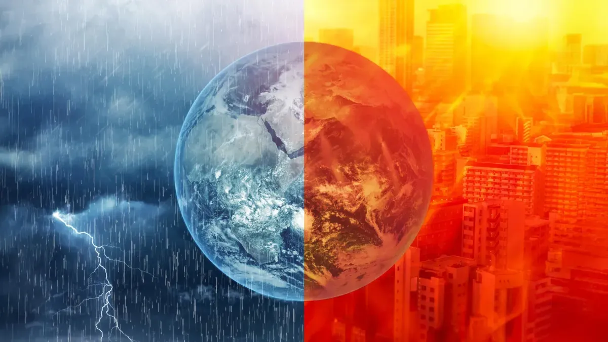 Satellite view of global water distribution showing drought and flood patterns linked to El Niño and La Niña climate cycles