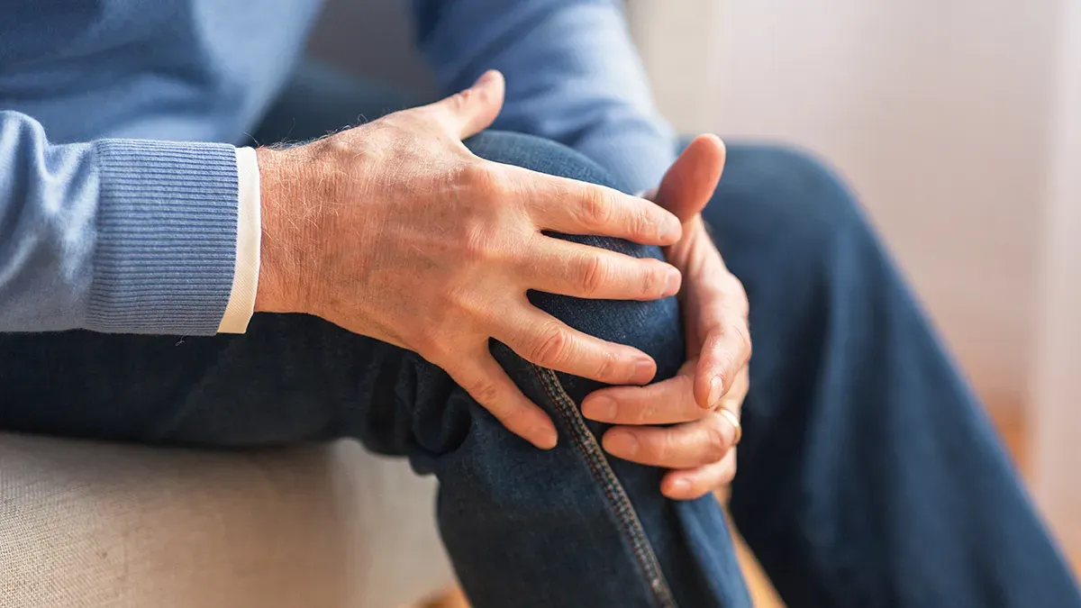 A knee joint with cartilage preservation highlighted, symbolizing the mechanism of lorecivivint in treating osteoarthritis.