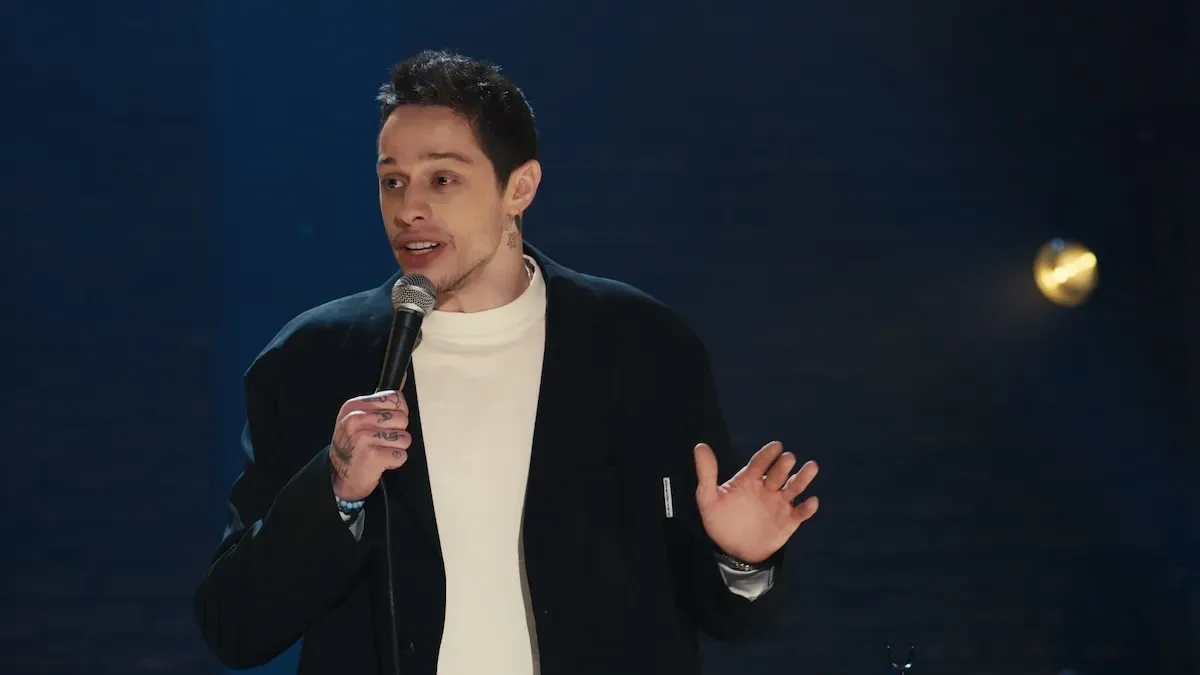 Netflix logo with Pete Davidson and Michael Irvin