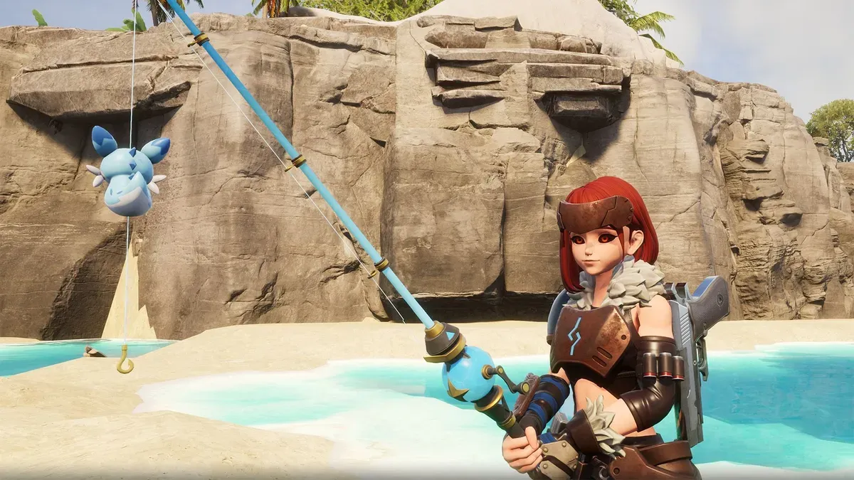 Palworld card game artwork featuring a competitive battle between two players using Pal characters