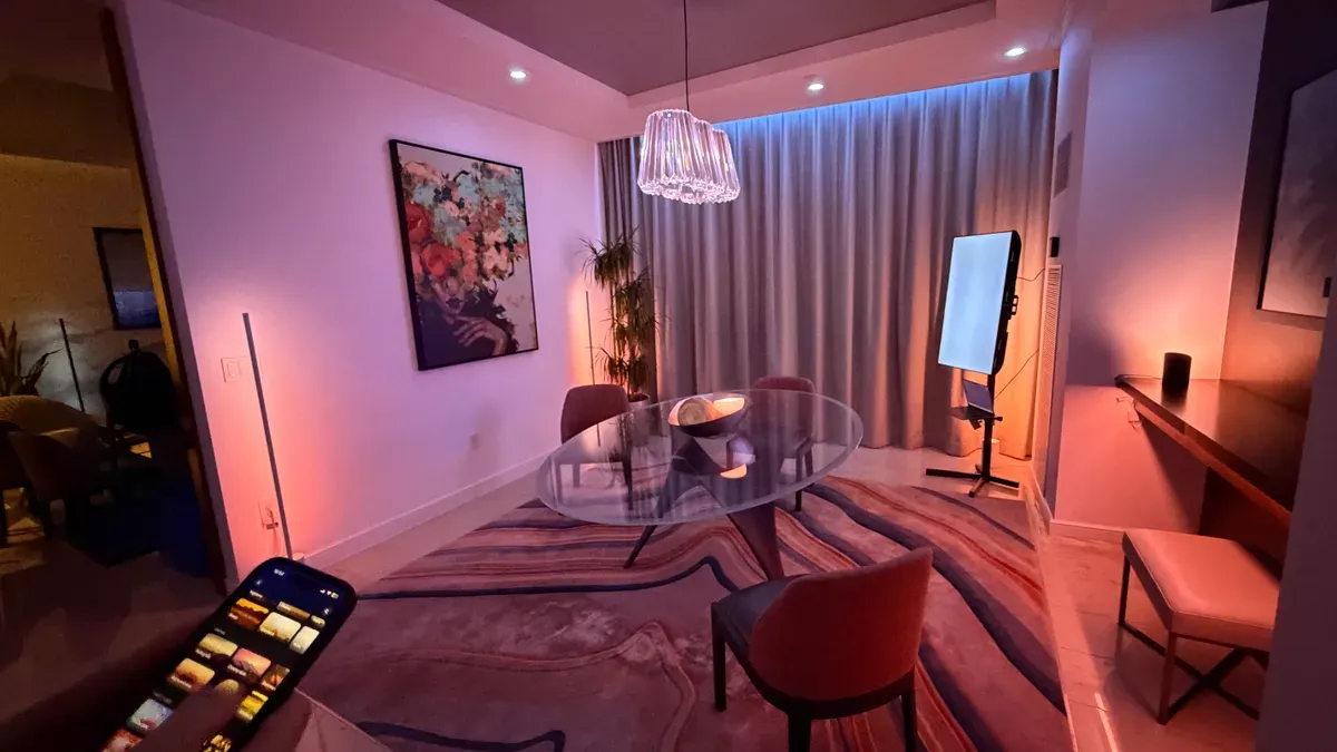 Philips Hue SpatialAware demo showing remastered lighting in a dining room