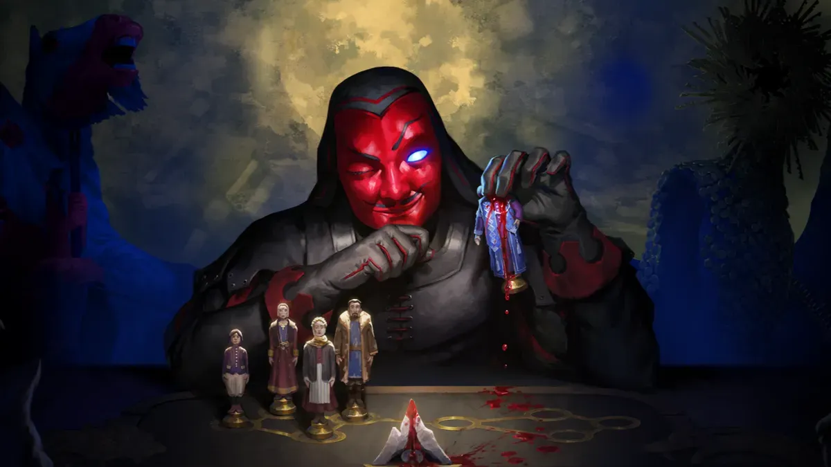 The Killing Stone's demons recite Shakespearean dialogue as players battle in a card-based combat system with toggleable dialect settings.