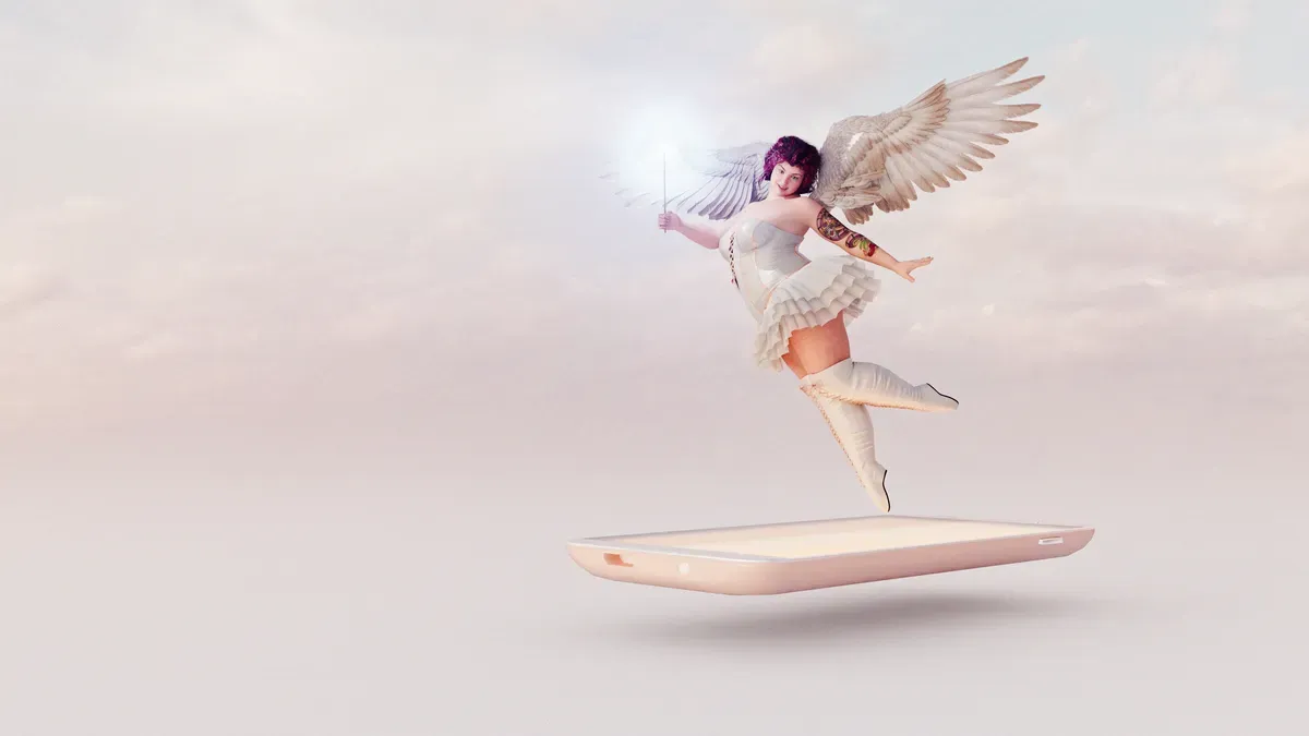 A smartphone displaying a custom restaurant recommendation app built using AI tools, with a coffee cup and laptop nearby to emphasize the casual, non-technical creation process.