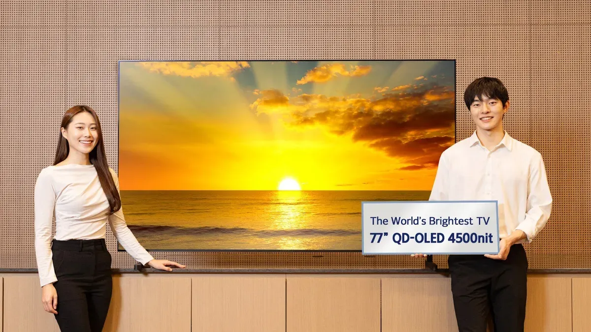 Samsung and LG OLED panels at CES 2026 showing 4,500 nit brightness specifications