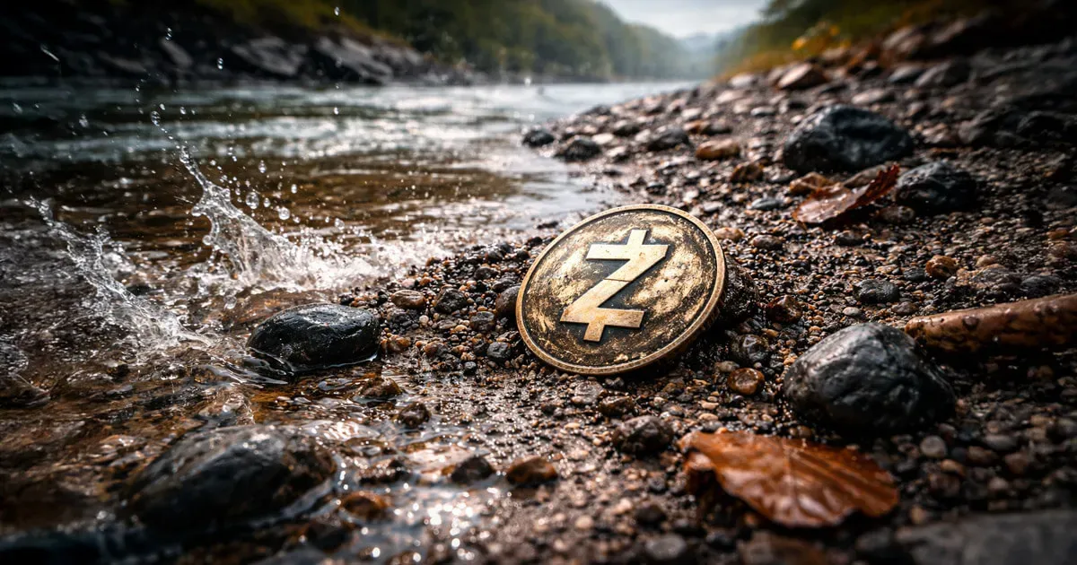 Zcash price chart showing 20% decline amid governance turmoil